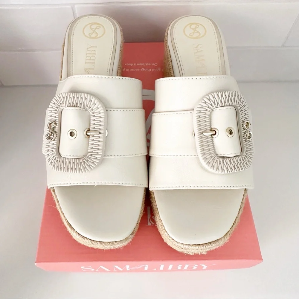 Sam & Libby Crysta Elegant Cream Espadrille Wedge Sandals Size 8.5